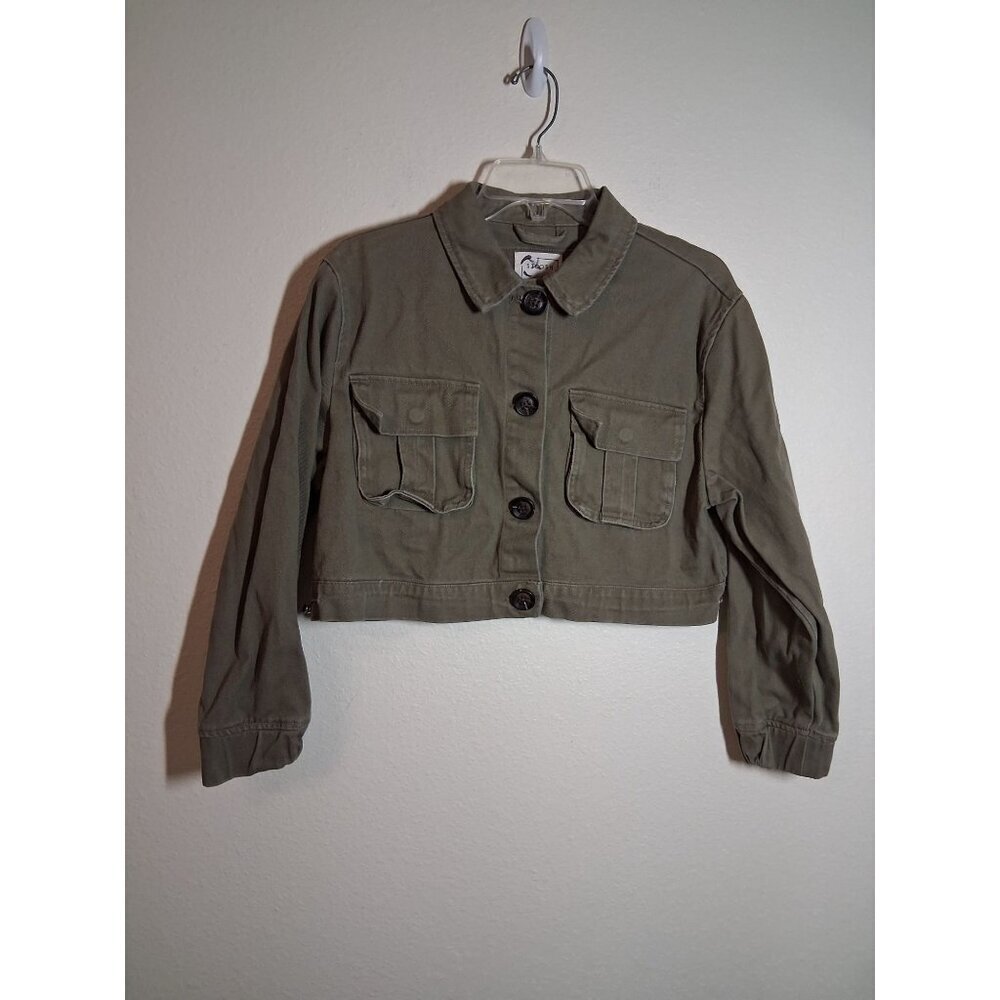 Stoosh Vintage Denim Jacket Green Crop Rustic Y2K Grunge Skater Size Medium